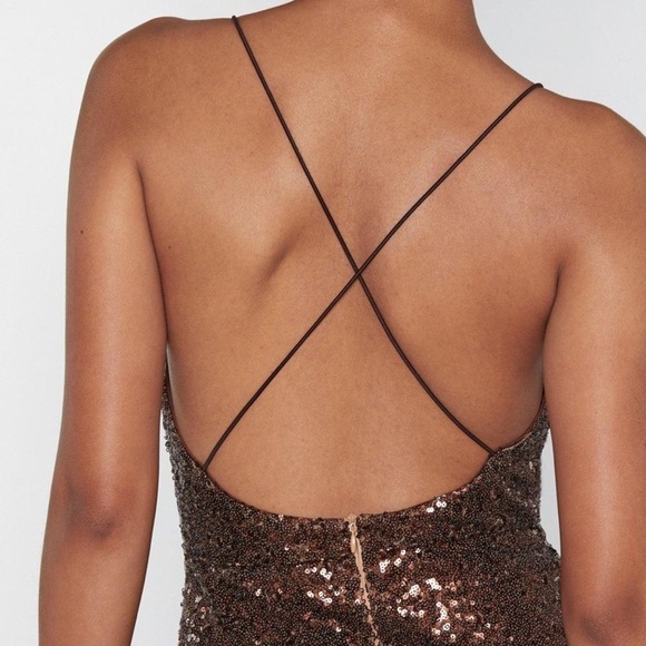 Nasty Gal “Don’t Cross Me” Sequin Dress Brown Bronze - Picture 3 of 3